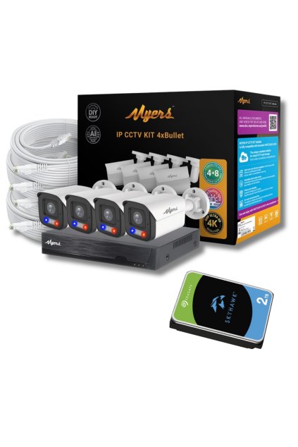 Myers 8MP IP Kamerový Set 4x bullet 2TB disk