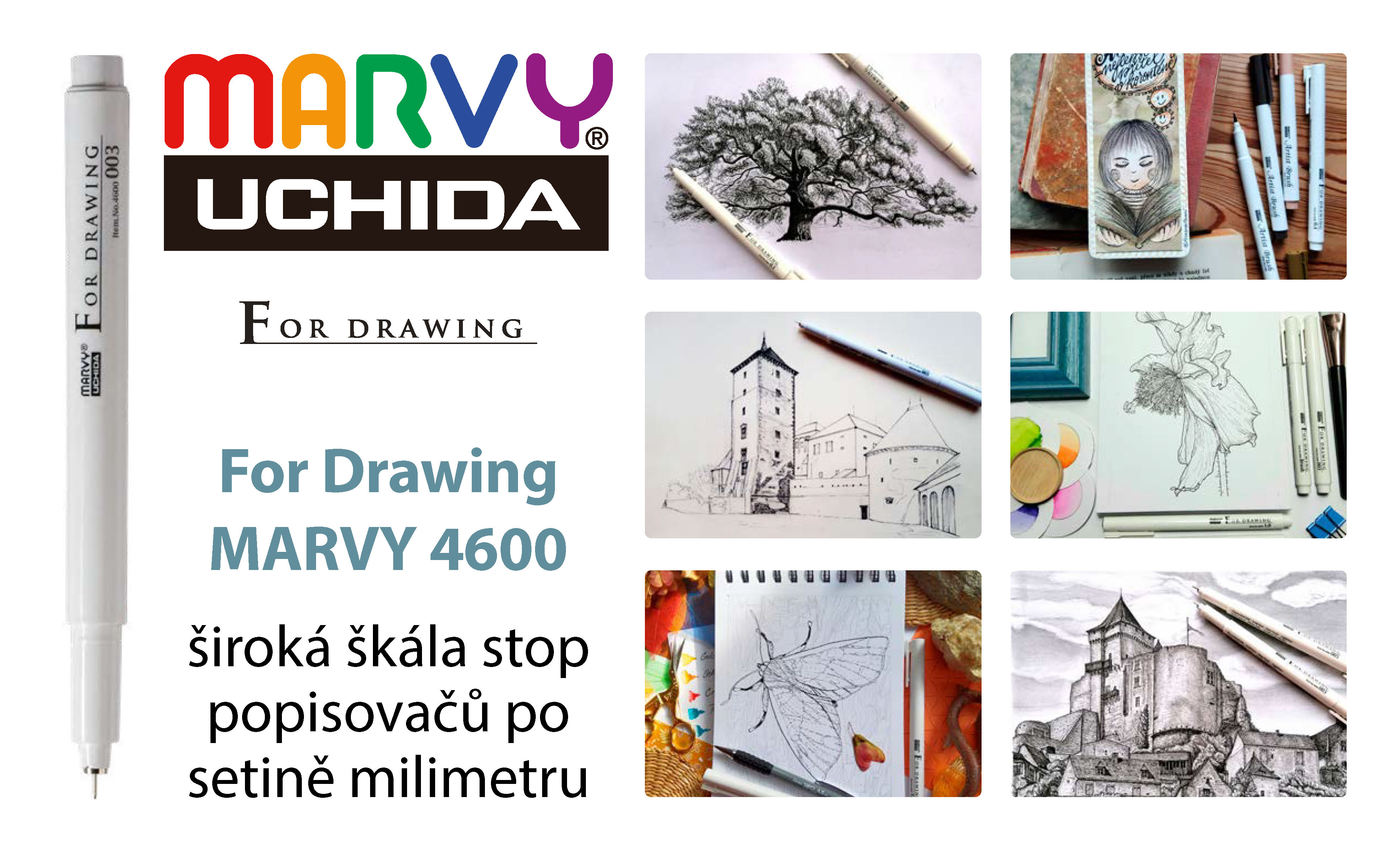 Marvy For Drawing linery pro kresbu, rýsování, kontury