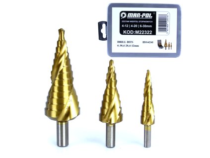 Sada stupňových špirálových vrtákov HSS 4-30 mm MAR-POL M22322