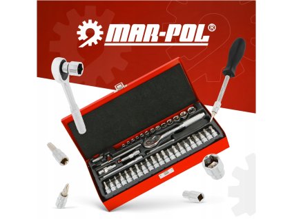 42x ZESTAW KLUCZY NASADOWYCH Grzechotka 1 4 4 14 mm Nasadki Bity TORX PZ PH Marka Mar Pol