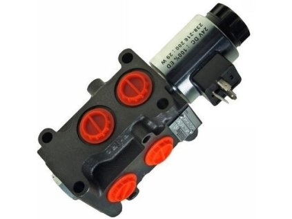 Hydraulická výhybka s průtokem 50 l/min 24V G3/8" pro třetí funkci, 6/2 cestný elektrohydraulický ventil.