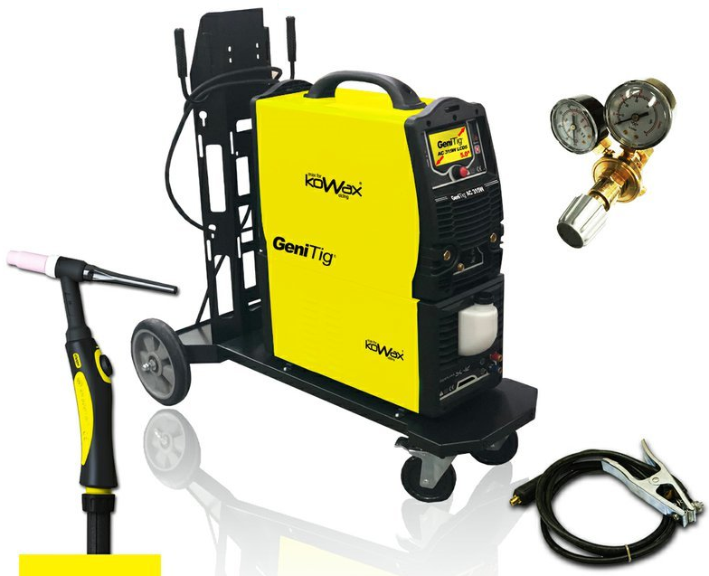 GENITIG AC/DC 315W LCD 5" s vodním chlazením, hořákem 20W a podvozkem + magnetický držák hořáku TIG ZDARMA