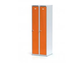 Kovová šatní skříňka, oranžové dveře