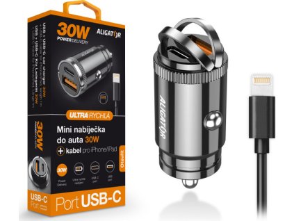 68948 aligator mini nabijecka do auta power delivery 30w usb c usb a usb c kabel pro iphone ipad