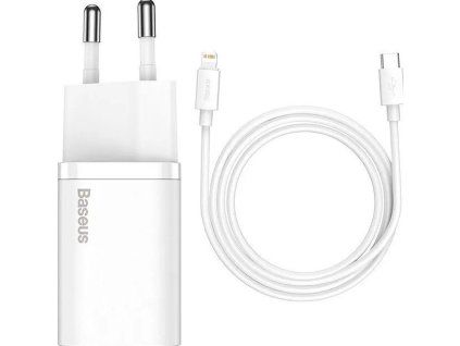 70748 baseus rychlonabijecka do site super si usb c pd qc 20w s lightning kabelem 1m bila