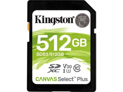 64037 kingston canvas select plus u3 sdxc 512gb uhs i u3 class 10