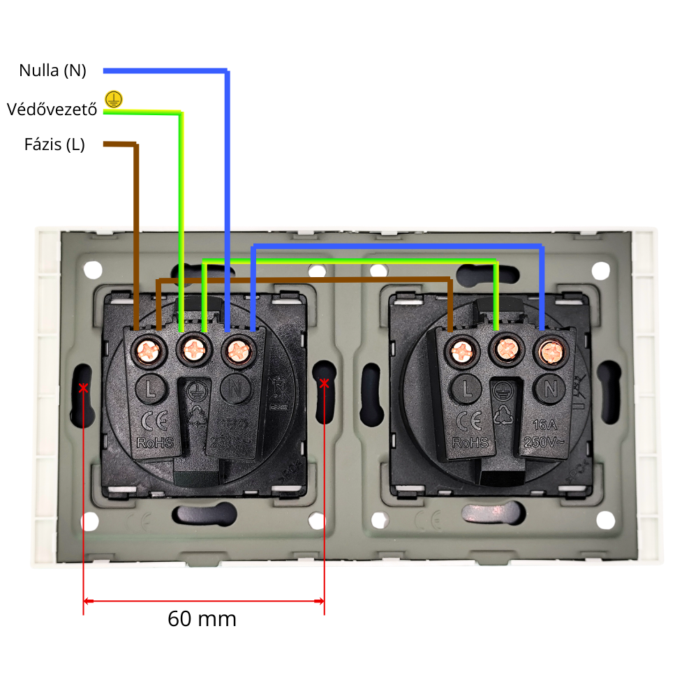 Egyszerű Kettes Konnektor – Fehér Üveg Kerettel 4)