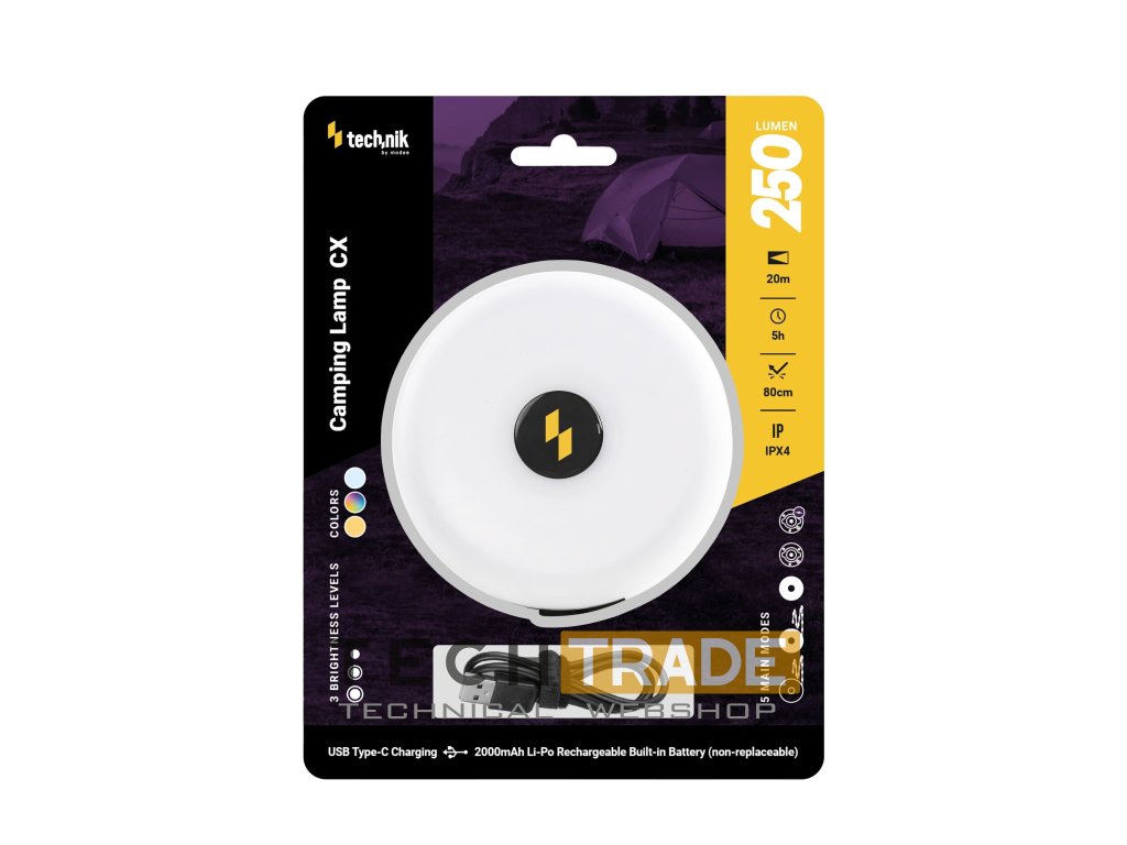 Technik Kemping Lámpa CX (akkumulátoros) XPG+24 LED + USB Type-C (250 lumen)