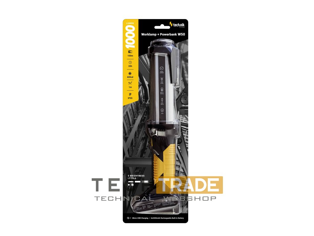 Technik Elemlámpa W50 (akkumulátoros) COB+LED + USB Type-C (1000 lumen)