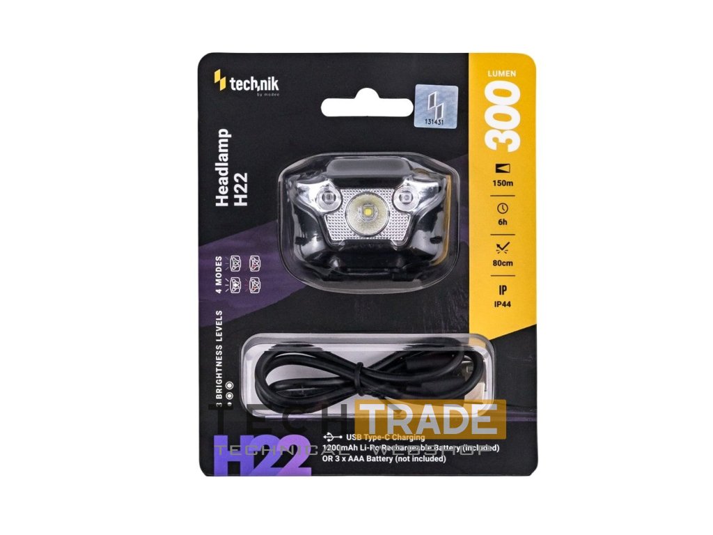 Technik Fejlámpa H22 (akkumulátoros / 3xAAA) XPG3 LED + Type-C (300 lumen)