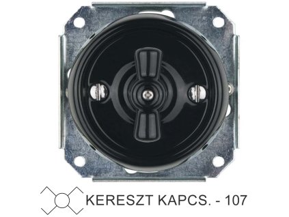 Fekete porcelán kereszt-forgókapcsoló betét, süllyesztett