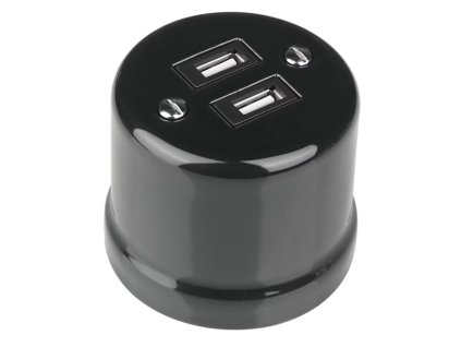 Fekete porcelán 2xUSB falonkívüli aljzat