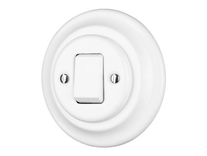 Egyes fehér billenő porcelán kétpólusú kapcsoló, fehér kerettel