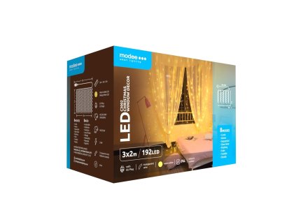 Modee Karácsonyi LED Dekoráció Ablakra Adapteres C3002 (192LED/3m x 2m) warm