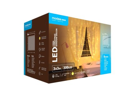 Modee Karácsonyi LED Dekoráció Ablakra Adapteres C3006 (300LED/3m x 3m) warm