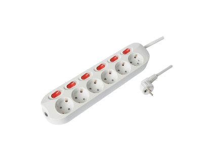 Technik Professional Elosztó 6 utas 1,5m kábel 1,5mm2 rézkábel + 6 kapcsoló 16A