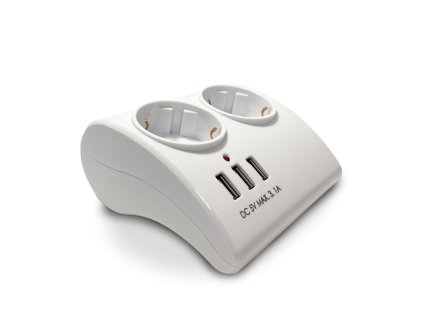 Technik Professional Elosztó Asztali 2 utas 1,5m kábel (1,5mm2) + 3 USB 16A