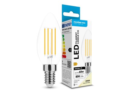 Modee LED Izzó Filament Gyertya C35 7W E14 360° 4000K (806 lumen) dimm. ERP