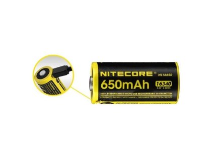 Nitecore Kellék Akkumulátor 16340 RCR123 NL1665R USB-s 650mAh 3,6V B1