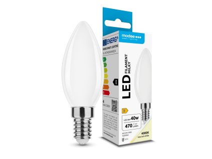 Modee LED Izzó Filament Milky Gyertya C35 4W E14 360° 4000K (470 lumen) ERP