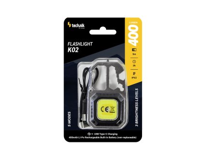 Technik Elemlámpa K02 (akkumulátoros 400mAh) COB LED + USB-C (400 lumen)