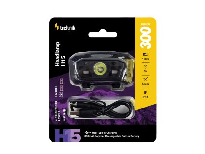Technik Fejlámpa H15 (akkumulátoros) XTE LED + USB Type-C (300 lumen)