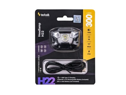 Technik Fejlámpa H22 (akkumulátoros / 3xAAA) XPG3 LED + Type-C (300 lumen)