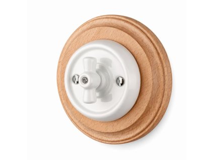 Egyáramkörös (101) Fehér Forgókapcsoló – Natúr Fa Kerettel Ceramicon