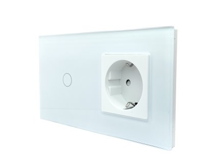 Váltó (106) + 1 Konnektor – 1 Érintőgombos Kombinált Kapcsolópanel – Fehér GlassON