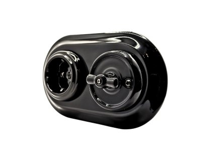 1x Konnektor + 1x Egyáramkörös Kapcsoló (105) – Fekete Porcelán Kerettel Ceramicon