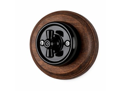 Egyáramkörös (101) Fekete Forgókapcsoló – Sötét Fa Kerettel Ceramicon