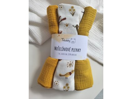 Sada 3x mušelínová plenka STANDARD 60 x 60 cm - ptáci