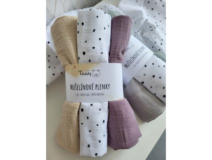 Sada 3x mušelínová plenka STANDARD 60 x 60 cm - puntík