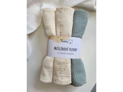 Sada 3x mušelínová plenka STANDARD 60 x 60 cm - zlatý puntík