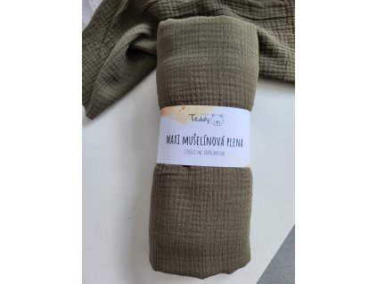 Mušelínová plenka MAXI 130 × 100 cm - army green