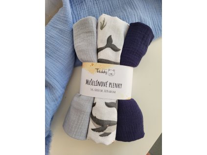 Sada 3x mušelínová plenka STANDARD 60 x 60 cm - oceán