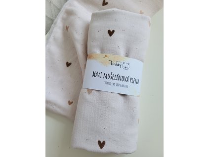 Mušelínová plenka MAXI 130 × 100 cm - srdce