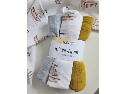 Sada 3x mušelínová plenka STANDARD 60 x 60 cm - plachetnice