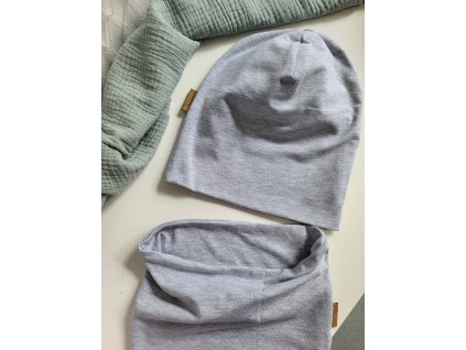 Dětský set čepice a nákrčník – světle šedá 2-3 roky