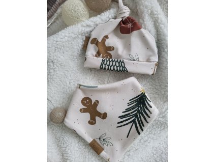 Set novorozenecká čepička a šáteček VÁNOČNÍ