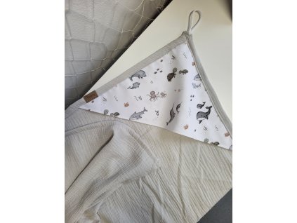 Mušelínová osuška mořský svět šedá