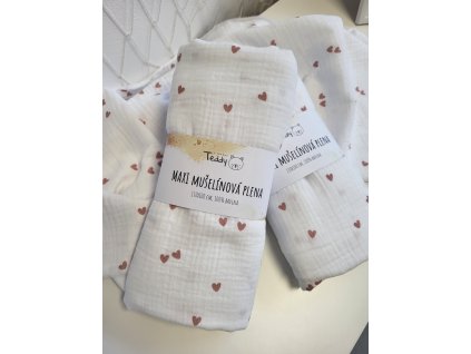 Mušelínová plenka MAXI 130 × 100 cm - srdíčka