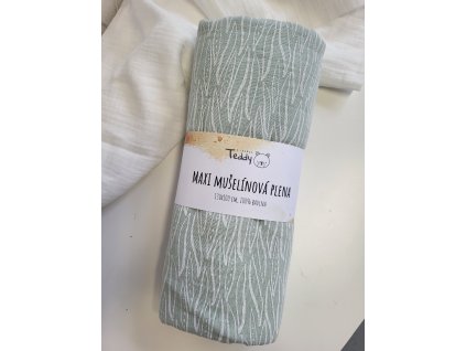 Mušelínová plenka MAXI 130 × 100 cm - mint lístky