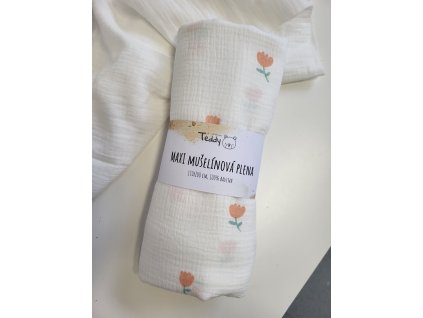 Mušelínová plenka MAXI 130 × 100 cm - tulipánek