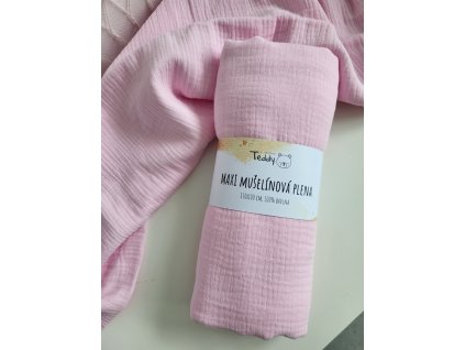 Mušelínová plenka MAXI 130 × 100 cm - světlá růžová