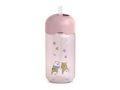 SUAVINEX | Lahvička s brčkem BEAR 340 ml - RŮŽOVÁ