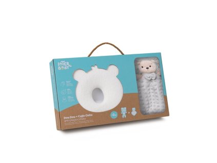 INTERBABY | SET MÉĎA - ergonomický polštářek + přítulka - šedý