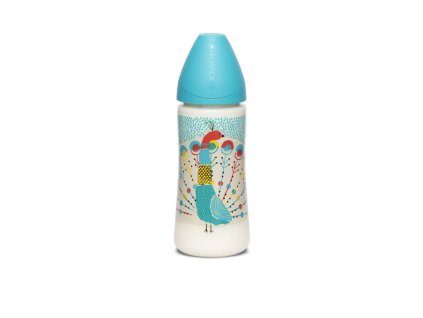 SUAVINEX | LÁHEV Kulatá savička SILIKON 360 ml - MODRÝ PÁV