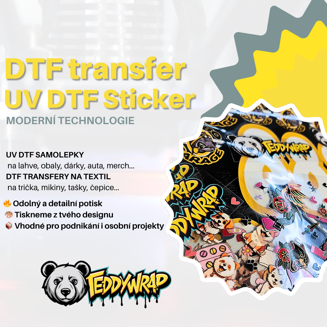 UV DTF samolepky a DTF transfery na textil – moderní potisk na míru