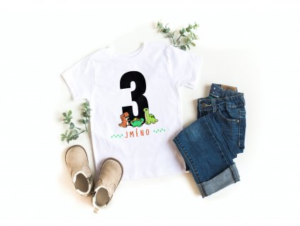 Dětské narozeninové tričko s dinosaury a vlastním věkem